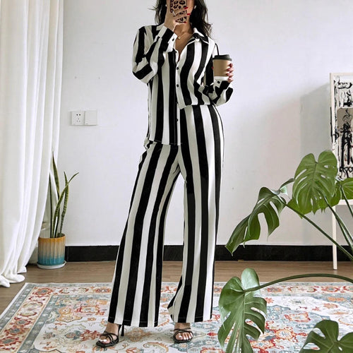 Women’s Striped 2-Piece Set – Shirt & Wide Leg Pants (Casual Summer Look)