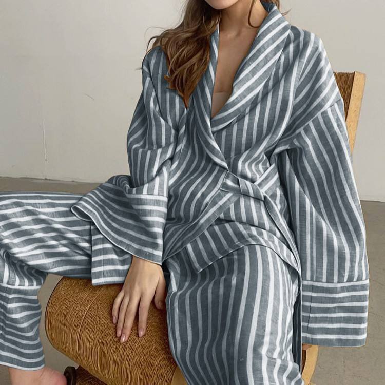 Women’s Striped 2-Piece Set – Shirt & Wide Leg Pants (Casual Summer Look)