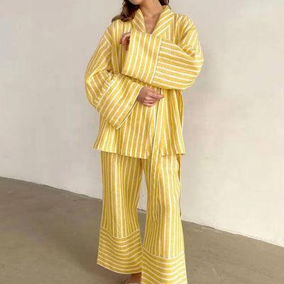 Women’s Striped 2-Piece Set – Shirt & Wide Leg Pants (Casual Summer Look)
